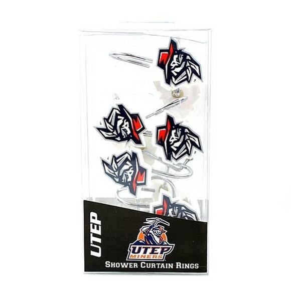 Texas El Paso Shower Curtain Rings 12 pc Hooks NCAA UTEP Logo Bath Dorm Home - Picture 1 of 3